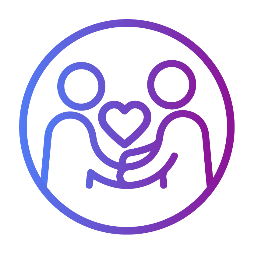 Simple user profile icon with a purple and blue gradient outline, depicting a head and shoulders silhouette on a light gray background, inspired by the supportive mission of the Patient Advocate Foundation.