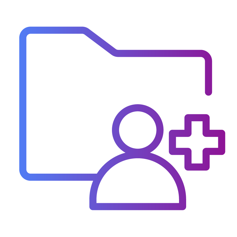 A simple user profile icon featuring the outline of a person inside a circle, with a gradient blue and purple border—ideal for platforms like the Patient Advocate Foundation.