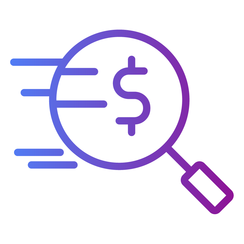 A purple and blue gradient icon in the shape of a scalloped badge with a question mark in the center, set against a light gray background, represents the apply totalassist feature.