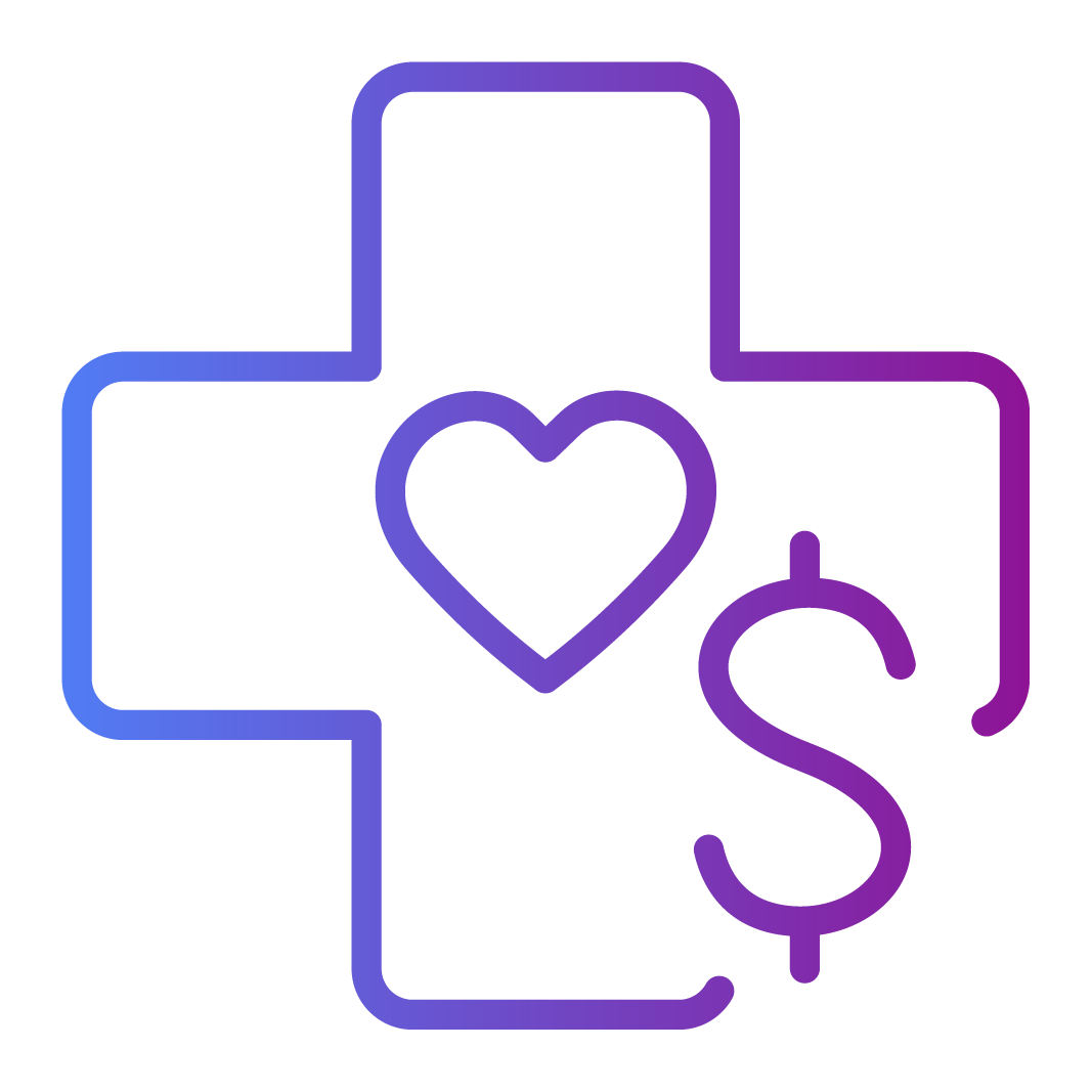 A simple outline of a person inside a circle, drawn with a gradient blue and purple line on a light gray background, symbolizes the support offered by the Patient Advocate Foundation.