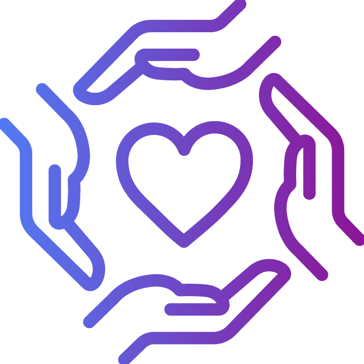 A simple user profile icon with a circular outline and a stylized human figure inside, displayed in a gradient of blue to purple on a light background, symbolizing the supportive spirit of the Patient Advocate Foundation.